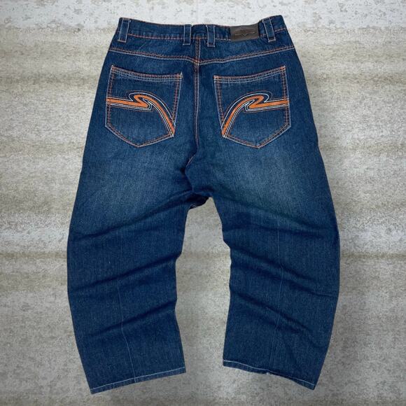 Vintage Skater Wide Leg Jeans Knockout Dark Wash Baggy Denim Embroidered Y2K